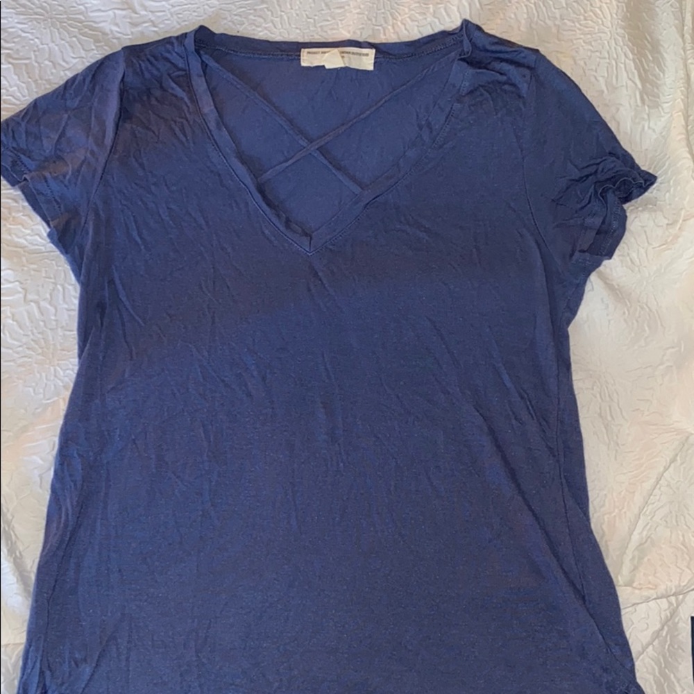 Urban Outfitters Blue Criss Cross Soft Tee